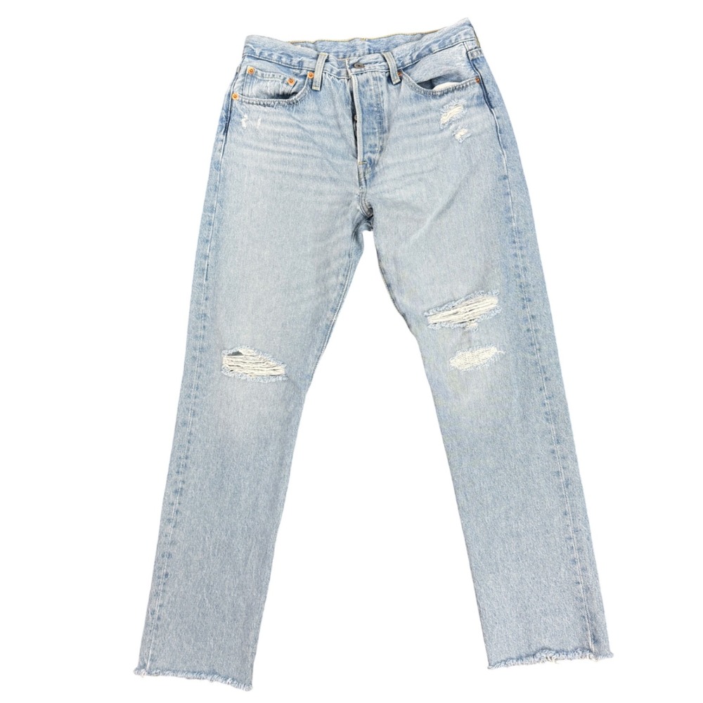 Levis 501 S Skinny Jeans Womens 28 Light Wash Distressed Raw Hem Denim Y2K